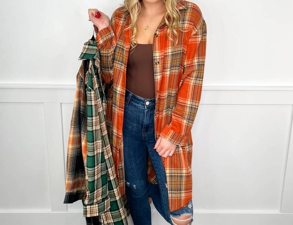 NEW EPRETTY make it sweet long sleeve flannel top in orange
